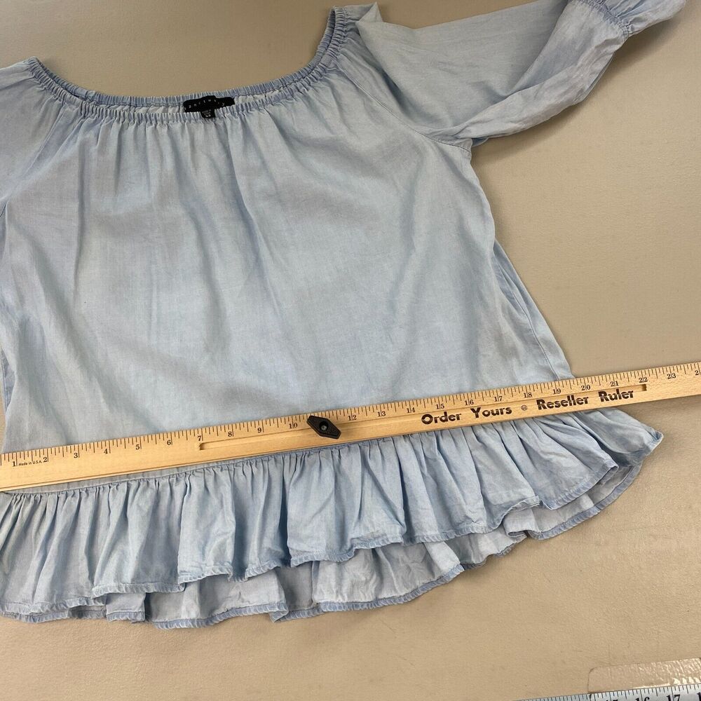 Sanctuary Top Womens XS Chambray Denim Ruffled Boho Bell Sleeve Feminine Blue - Picture 7 of 10